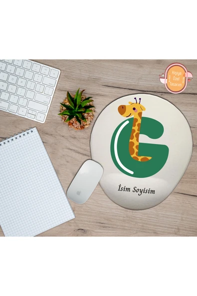 hediye kapımda Kişiye Özel Animal Harf Hayvan Temalı Mousepad Bilek Destekli G Harfi ürün görseli 1