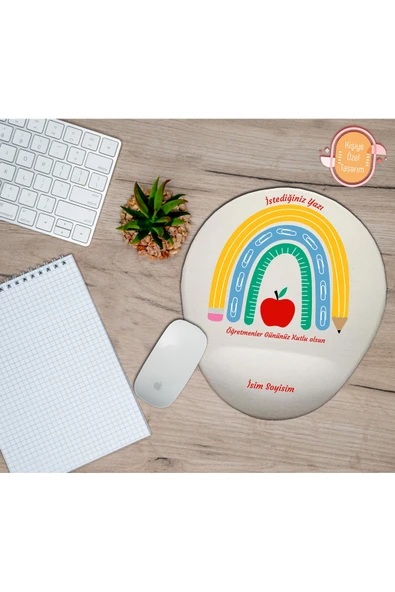TexKid Kişiye Özel Gökkuşağı Tasarımlı Öğretmenler Günü Hediyelik Bilek Desteli Mouse Pad - Resim 2