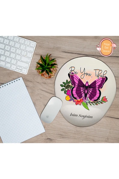 hediye kapımda Kişiye Özel Kelebek Temalı Titiz Ol Yazılı Mouse Pad Bilek Destekli ürün görseli 1