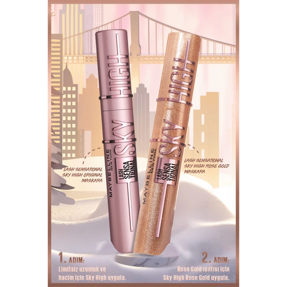 Maybelline New York Sky High Rosegold Glitz Maskara - Resim 5