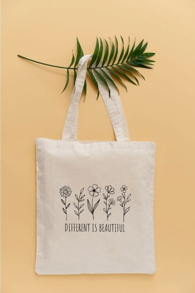 TexKid Farklılık Güzeldir Yazılı Çiçek Temalı Sıvı Geçirmez Bez Çanta ürün görseli 1