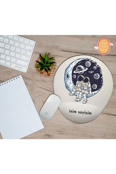 TexKid Kişiye Özel Ay Gezegenler Astronot Arkadaş/sevgili Baskılı Bilek Destekli Mouse Pad ürün görseli 1