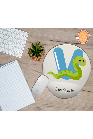 hediye kapımda Kişiye Özel Animal Harf Hayvan Temalı Mousepad Bilek Destekli V Harfi ürün görseli 1