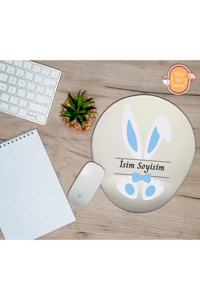 hediye kapımda Kişiye Özel Mavi Tavşan Temalı Mouse Pad Bilek Destekli ürün görseli 1