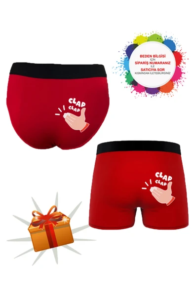 TexKid Kutulu Şaplak Tasarımlı Kadın Külot ve Erkek Boxer İkili Set ürün görseli 1