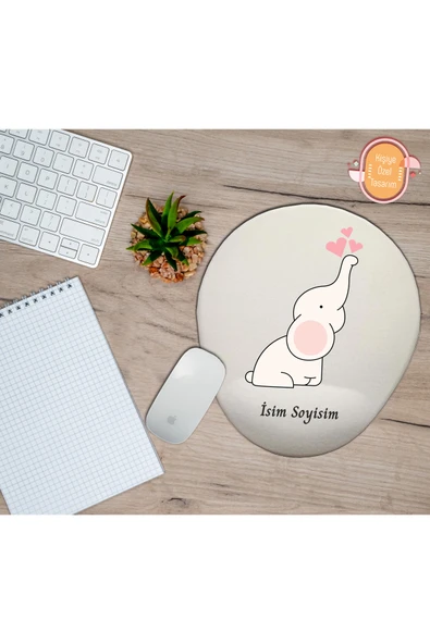 hediye kapımda Kişiye Özel Fil Kalp Temalı Mouse Pad Bilek Destekli ürün görseli 1