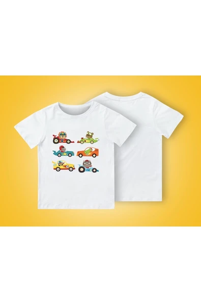 TexKid 6 Çeşit Hayvan Araba Yarışı Baskılı Çocuk Tişört ürün görseli 1