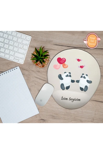 hediye kapımda Kişiye Özel Aşık Sevimli Panda Dans Temalı Mouse Pad Bilek Destekli ürün görseli 1