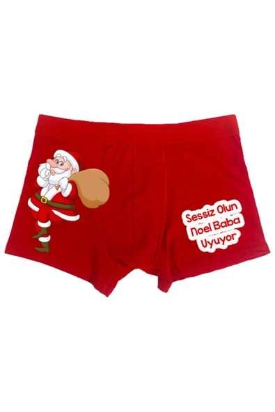 TexKid Şşşttt Noel Baba Uyuyor Tasarımlı Yazılı Eğlenceli Erkek Man Boxer ürün görseli 1