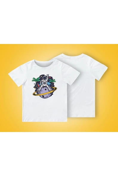 TexKid Satürn Yaz Temalı Astronot Baskılı Çocuk Tişört ürün görseli 1