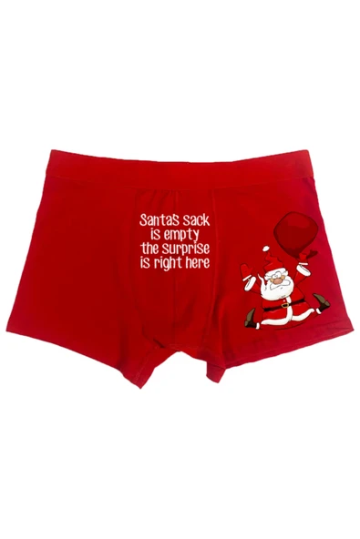 TexKid Düşen Noel Baba Tasarımlı Surprise is Right Here Yazılı Eğlenceli Erkek Man Boxer ürün görseli 1