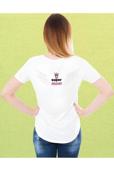 TexKid Süper Anne Super Mom Melek Kanadı Tasarımlı Anneler Günü Tişörtü ürün görseli 1