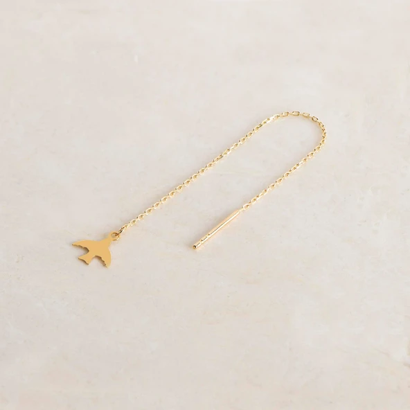 14 Ayar Altın Kuş Sallantı Zincir Tek Küpe 0,62 gr ürün görseli 1