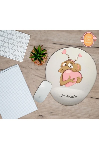 TexKid Kişiye Özel Sevimli Fare Kalp Tasarımlı Bilek Destekli Mouse Pad ürün görseli 1