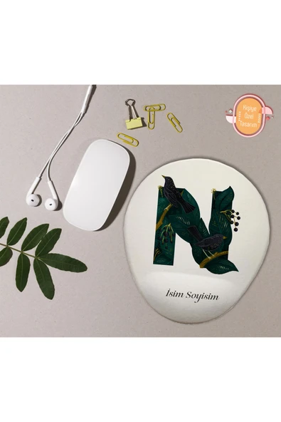 hediye kapımda Kişiye Özel Desenli Harf Temalı Mousepad Bilek Destekli N Harfi ürün görseli 1