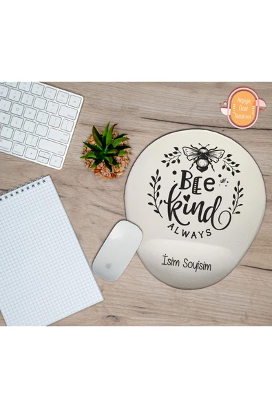 hediye kapımda Kişiye Özel Arı Temalı Her Zaman Nazik Ol Yazılı Mouse Pad Bilek Destekli ürün görseli 1