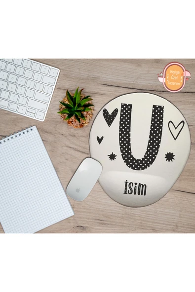 hediye kapımda Kişiye Özel Motif Harf Temalı Mousepad Bilek Destekli U Harfi ürün görseli 1