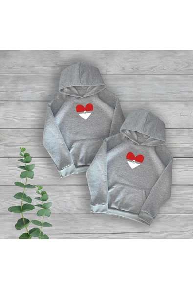 TexKid Şekilli Kalp Baskılı Sevgili/Çift Hediye Gri Oversize Sweatshirt ürün görseli 1