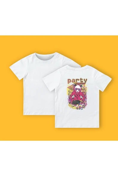 TexKid Parti Yapan Panda Baskılı Çocuk Tişört (Arka Yüz) ürün görseli 1