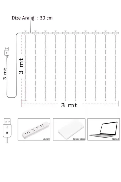Şahnet Kumandalı RGB Perde Led Işık 3x3 Mt - Peri Led - Resim 8