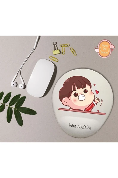 TexKid Kişiye Özel Sevgili/çift Kalp Tasarımlı 2'li Bilek Destekli Mouse Pad - Resim 3