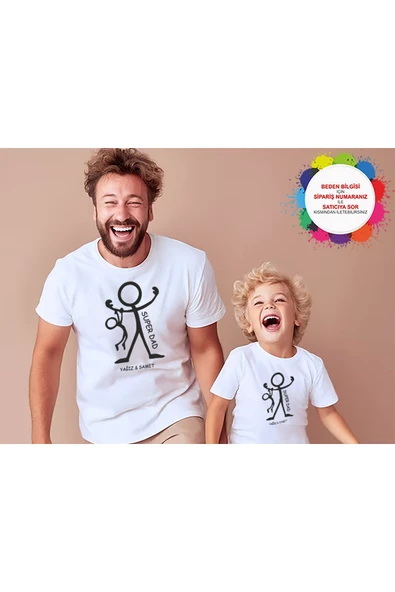 TexKid Çöp Adam Ve Çocuk Tasarımlı Babalar Günü Hediyesi Baba & Oğul/kız Çocuk Hediye Tişört Kombin ürün görseli 1