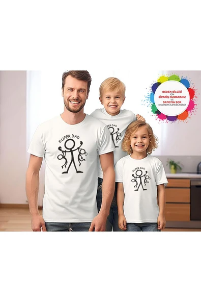 TexKid Çöp Adam Tasarımlı Babalar Günü Hediyesi Baba & Oğul/kız Çocuklar Hediye Tişört Kombin ürün görseli 1