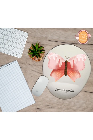 hediye kapımda Kişiye Özel Kelebek Kalp Temalı Mouse Pad Bilek Destekli ürün görseli 1