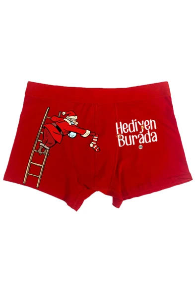 TexKid Merdiven Tırmanan Noel Baba Tasarımlı Hediyen Burada Yazılı Eğlenceli Erkek Man Boxer ürün görseli 1