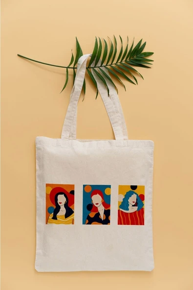 TexKid 3 Üç Portre Kadın Görseli Temalı Sıvı Geçirmez Bez Çanta ürün görseli 1