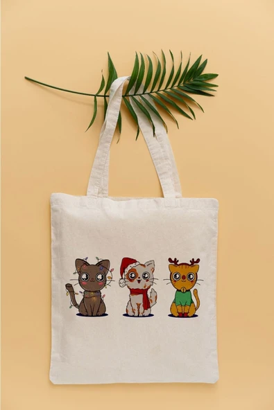 TexKid 3 Üç Kedi Yılbaşı Temalı Sıvı Geçirmez Bez Çanta ürün görseli 1