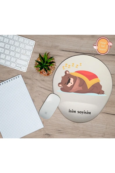 TexKid Kişiye Özel Uyuyan Ayı Baskılı Bilek Destekli Mouse Pad ürün görseli 1