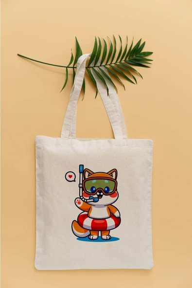 TexKid Simit Kedi Plaj Temalı Sıvı Geçirmez Bez Çanta ürün görseli 1