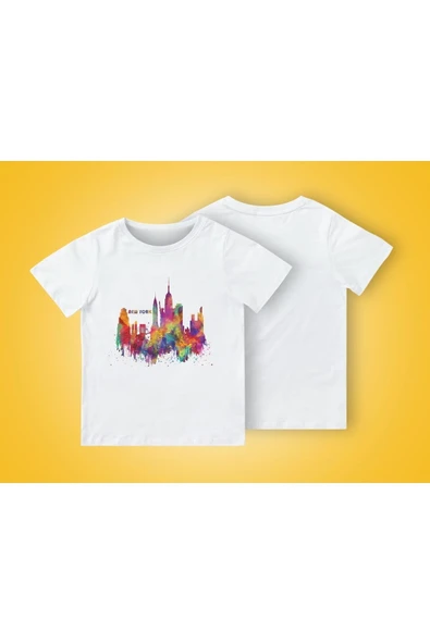 TexKid Renkli Baskı Şehir Görseli Baskılı Çocuk Tişört ürün görseli 1
