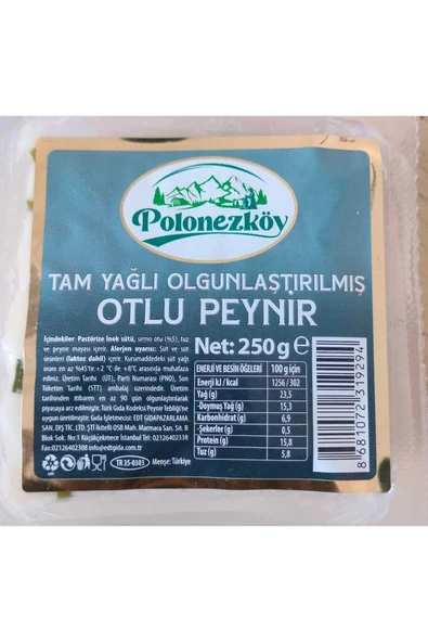 Polenezköy tam yağlı olgunlaştırılmış otlu peynir 250 gr ürün görseli 1