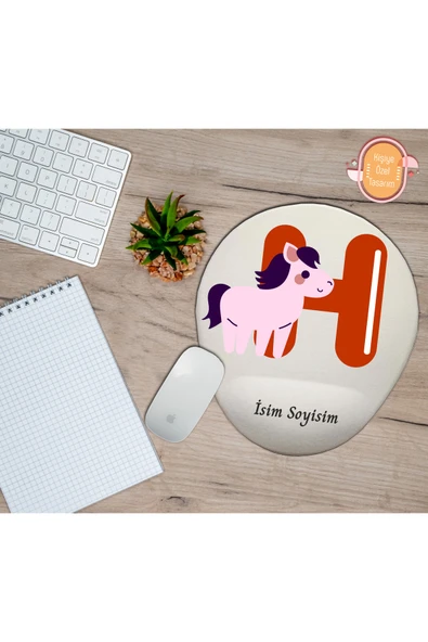 hediye kapımda Kişiye Özel Animal Harf Hayvan Temalı Mousepad Bilek Destekli H Harfi ürün görseli 1