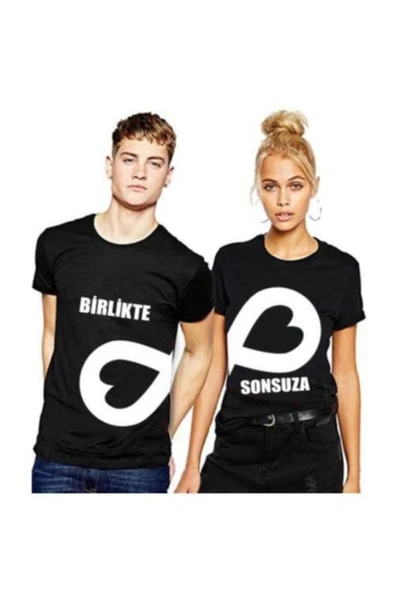 ÇAMAŞIRHANEM Unisex Siyah Çiftlere Özel Birlikte Sonsuza Baskılı Sevgili Tişörtleri ürün görseli 1