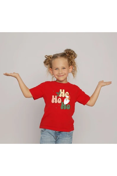 TexKid Yılbaşı Ho Ho Ho Yazılı Kırmızı Çocuk Tişörtü ürün görseli 1