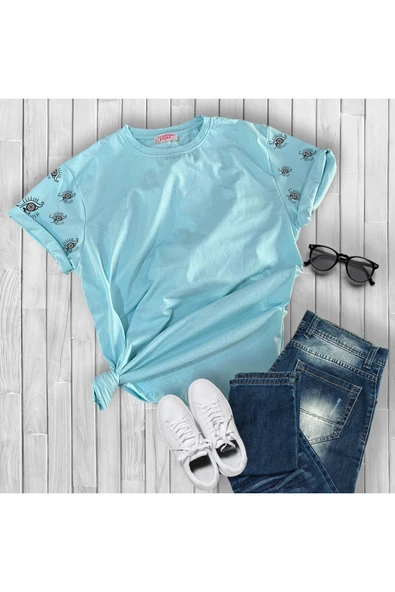 TexKid Kol ve Sırt Baskılı Göz Tasarımlı Yetişkin Tişört 3 Renk Seçeneği ürün görseli 1