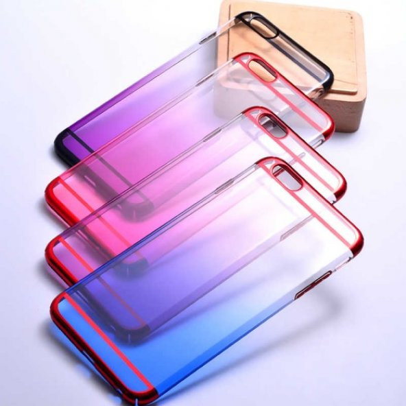 Apple iPhone 6 Plus Kılıf Kenarları Renkli Arkası Şeffaf Silikon Kapak - 9