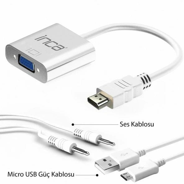 Inca IHTV-7TB HDMI To VGA + Aux Çevirici Beyaz - Resim 3