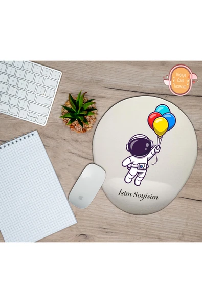 hediye kapımda Kişiye Özel Balonlu Astronot Temalı Mouse Pad Bilek Destekli ürün görseli 1