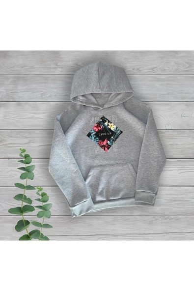 TexKid Never Give Up Hope Göğüs Baskılı Unisex Oversize Sweatshirt ürün görseli 1