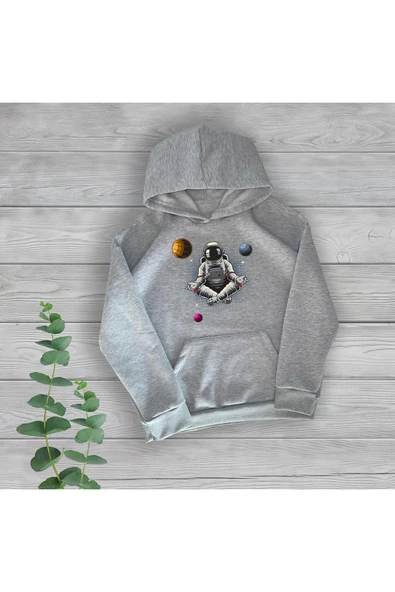 TexKid Yoga Yapan Astronot Göğüs Baskılı Unisex Oversize Sweatshirt ürün görseli 1