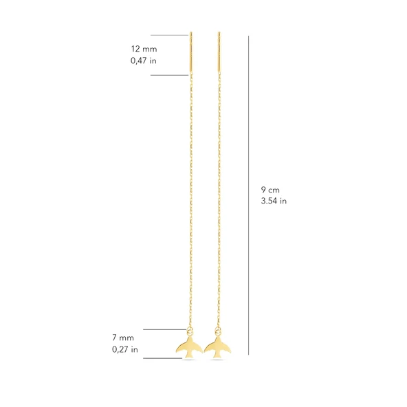 14 Ayar Altın Kuş Sallantı Zincir Tek Küpe 0,62 gr - Resim 3