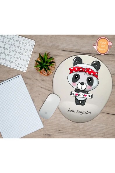 hediye kapımda Kişiye Özel Seni Seviyorum Yazılı Panda Kız Temalı Mouse Pad Bilek Destekli ürün görseli 1