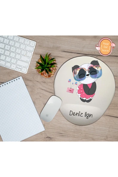 hediye kapımda Kişiye Özel Panda Gözlüklü Kalp Temalı Mouse Pad Bilek Destekli ürün görseli 1