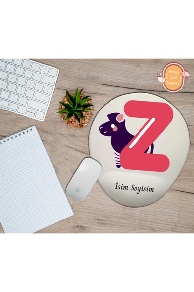 hediye kapımda Kişiye Özel Animal Harf Hayvan Temalı Mousepad Bilek Destekli Z Harfi ürün görseli 1