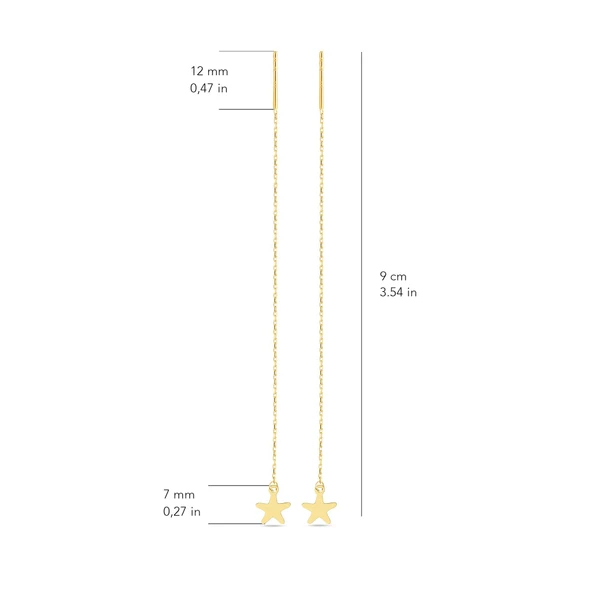 14 Ayar Altın Yıldız Sallantı Zincir Tek Küpe 0,62 gr - Resim 3