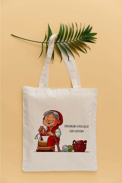 TexKid Örgünün Kraliçesi Yazılı Örgü Seven Anane Babanne Temalı Sıvı Geçirmez Bez Çanta ürün görseli 1